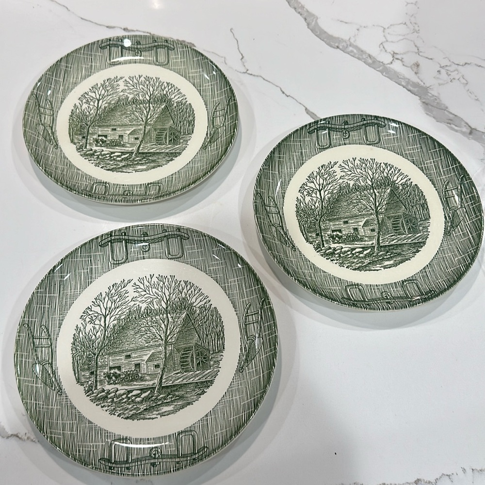 Vintage Green Transferware Rare set of three